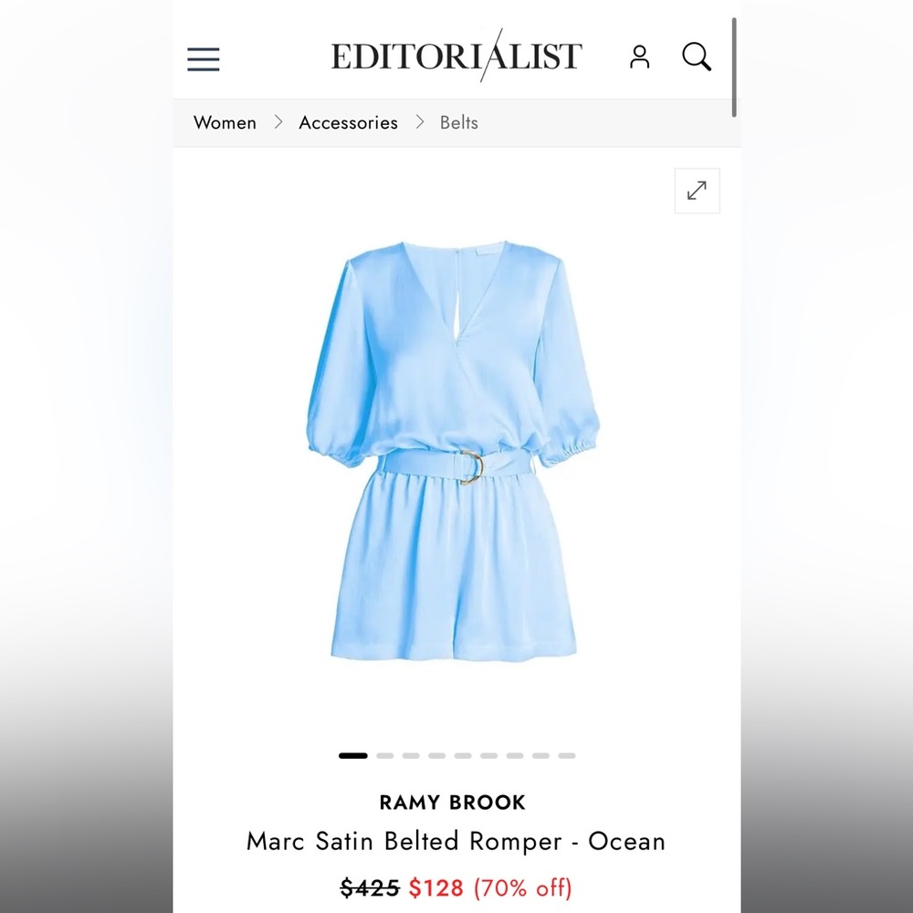 Ramy Brook Marc Satin Belted Romper - ocean